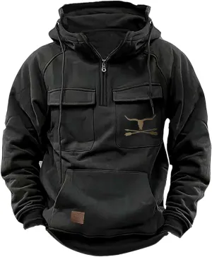 Mens Hoodies Aztec Vintage Graphic Western Hoodies Casual Long Sleeve Quarter Zip Pullover Sweatshirts with Pockets