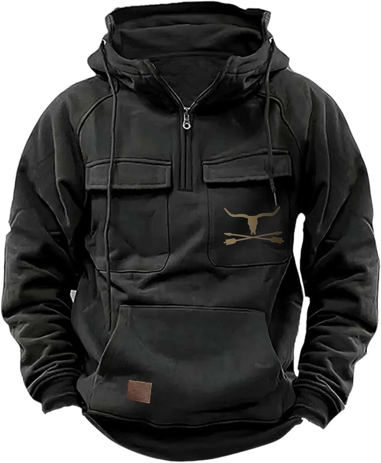 Mens Hoodies Aztec Vintage Graphic Western Hoodies Casual Long Sleeve Quarter Zip Pullover Sweatshirts with Pockets