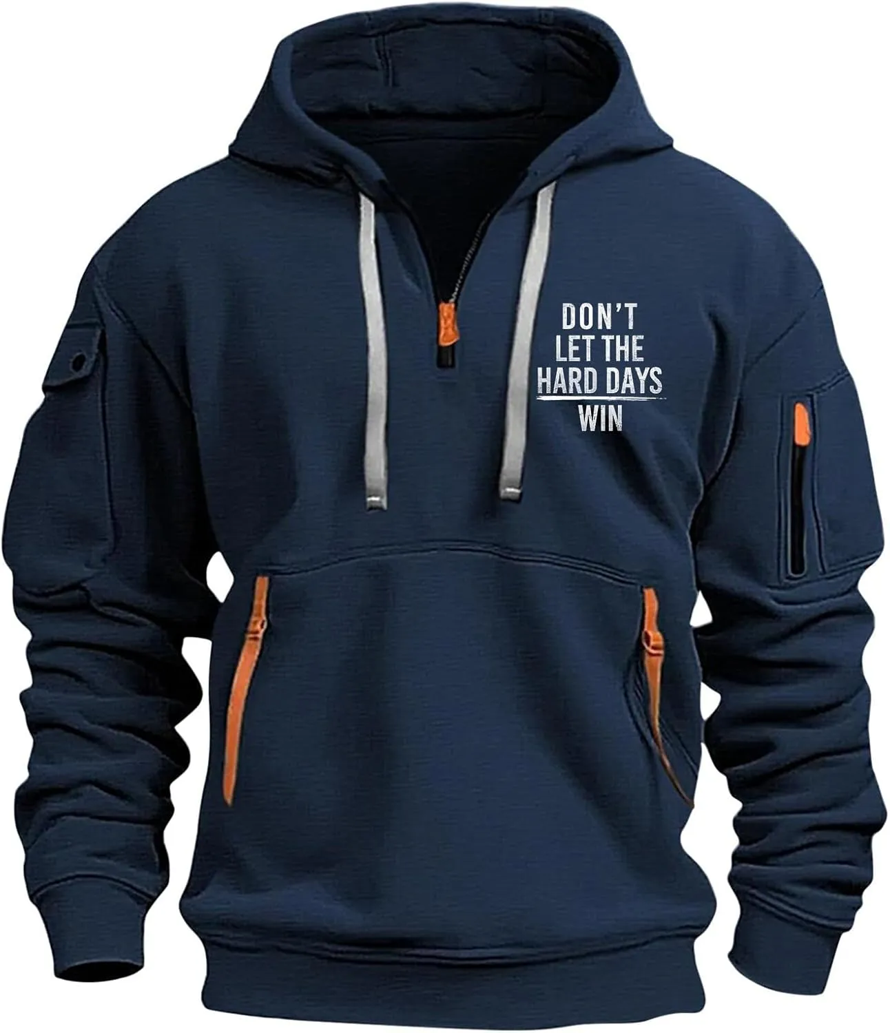 Mens Hoodies Pullover Quarter Zip American Flag Usa Printed Long Sleeve Drawstring Tactical Sweatshirts With Pockets