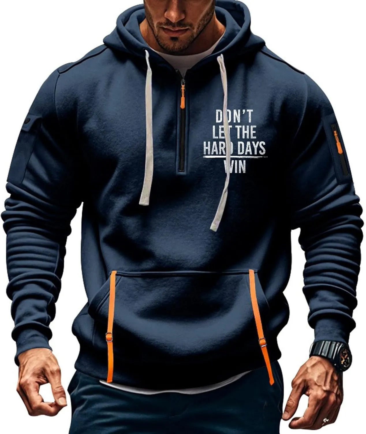 Mens Hoodies Pullover Quarter Zip American Flag Usa Printed Long Sleeve Drawstring Tactical Sweatshirts With Pockets