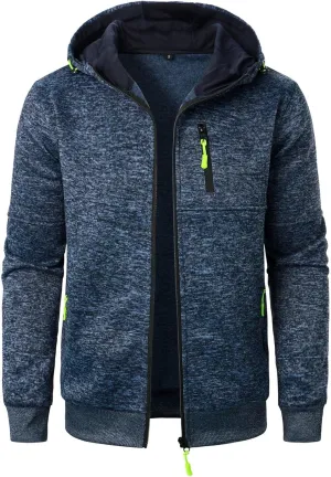 Men's Long Sleeve Full Zip Hoodies Casual Patterned Slim Fit Hooded Sweatshirt Active Workout Sweatshirt with Pockets