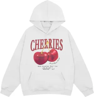 Mens Oversized Cherry Graphic Hoodies Vintage Cherries Printed Streetwear Sweatshirt Fleece Aesthetic Baggy Pullover