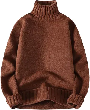 Men's Oversized Sweaters Turtleneck Knitted Pullover Long Sleeve Chunky Casual Fall Winter Warm Cardigans Relaxed Fit