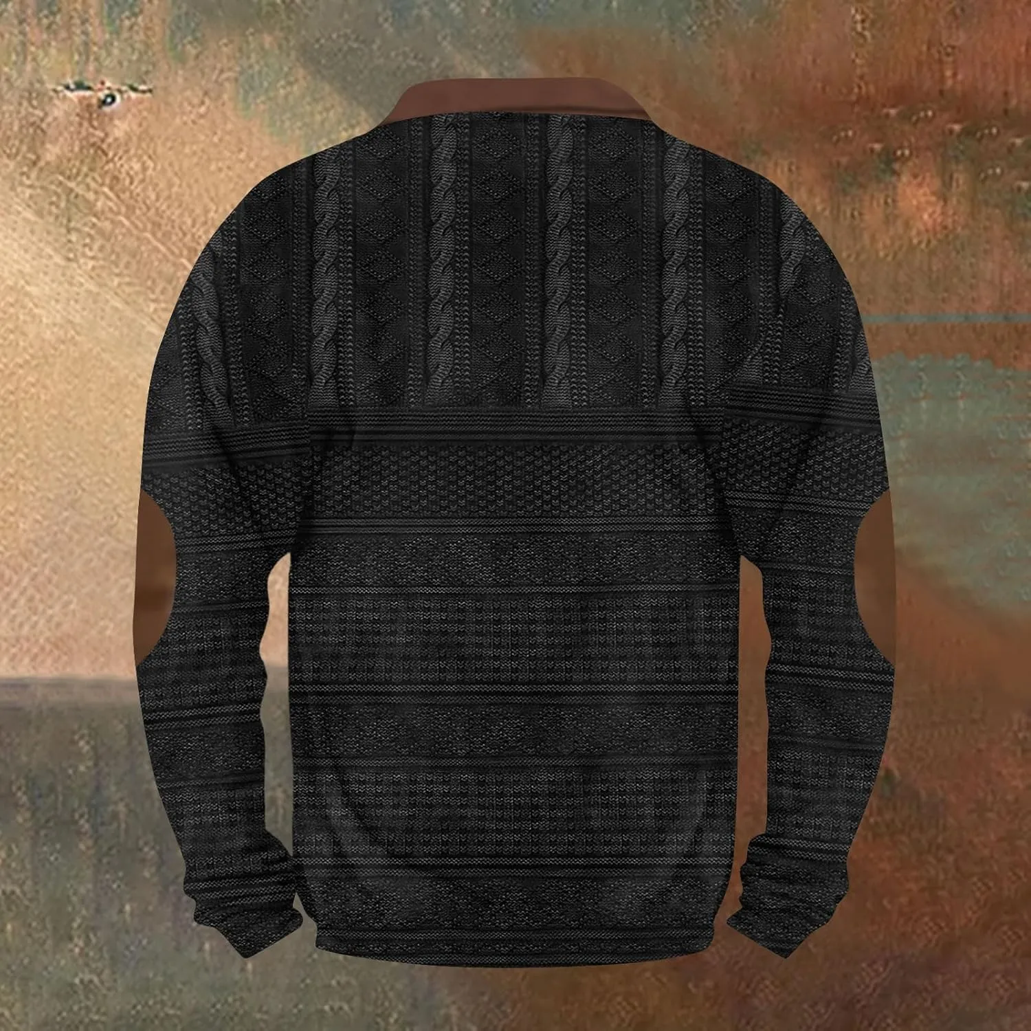Mens Quarter Zip Sweater with Elbow Patches Long Sleeve Polo Shirts Vintage Waffle Sweatshirts