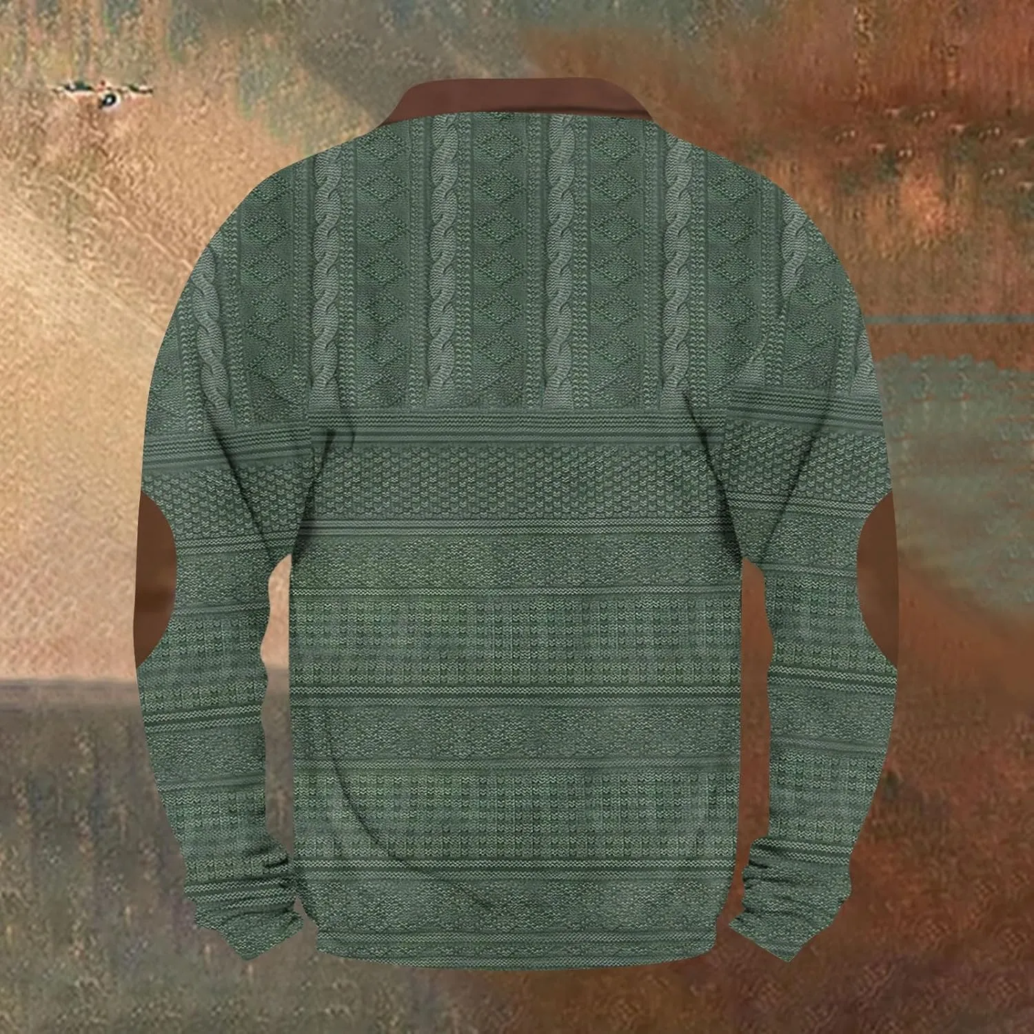 Mens Quarter Zip Sweater with Elbow Patches Long Sleeve Polo Shirts Vintage Waffle Sweatshirts