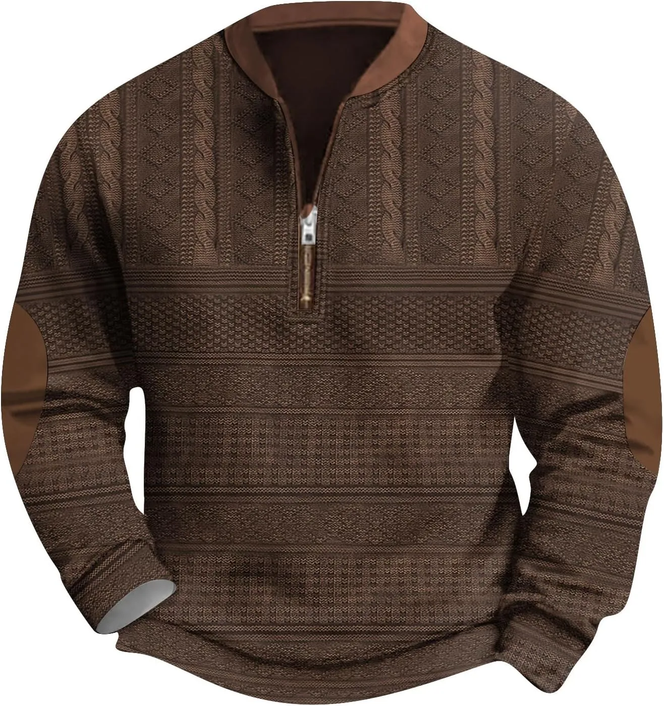 Mens Quarter Zip Sweater with Elbow Patches Long Sleeve Polo Shirts Vintage Waffle Sweatshirts