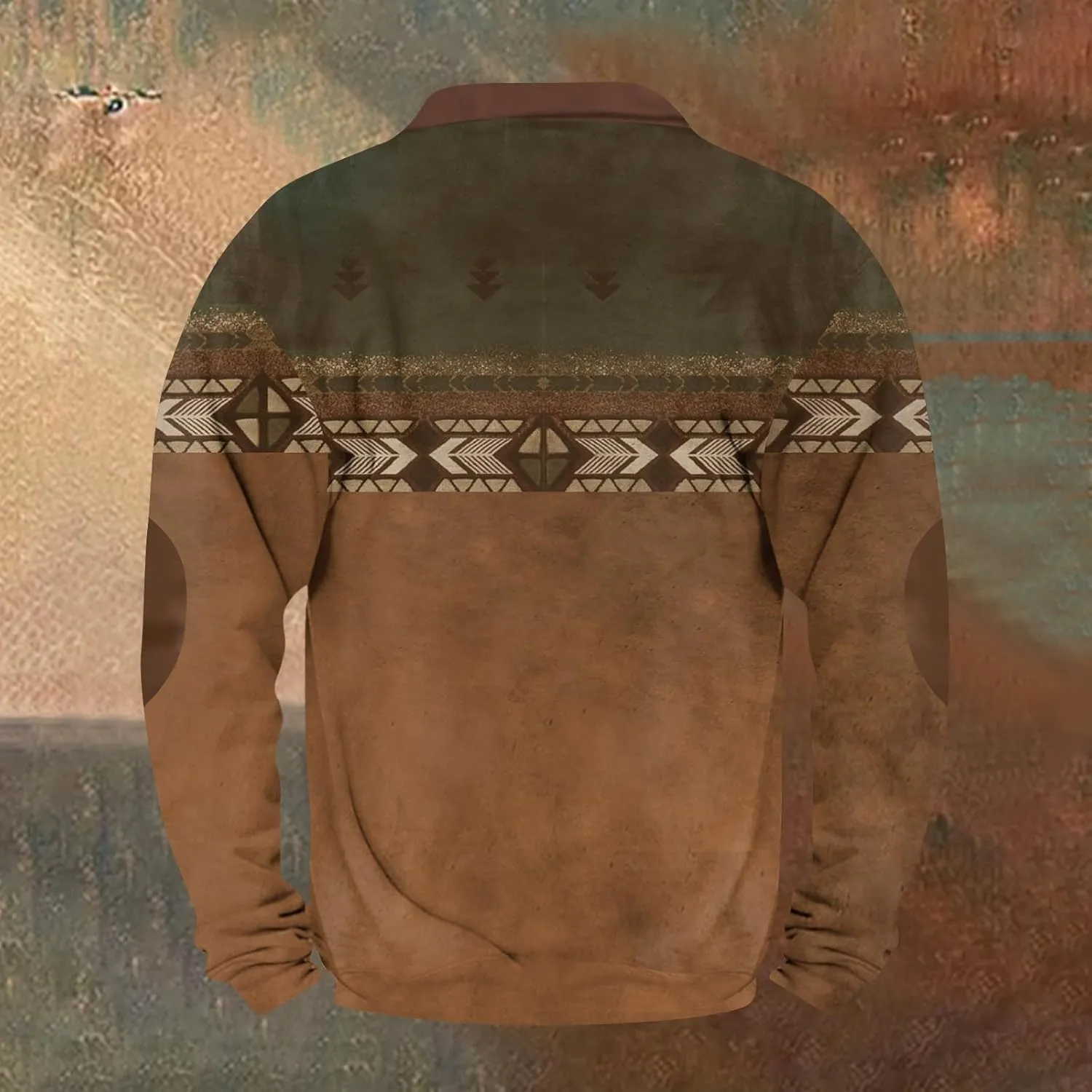 Mens Quarter Zip Sweater with Elbow Patches Long Sleeve Polo Shirts Vintage Waffle Sweatshirts