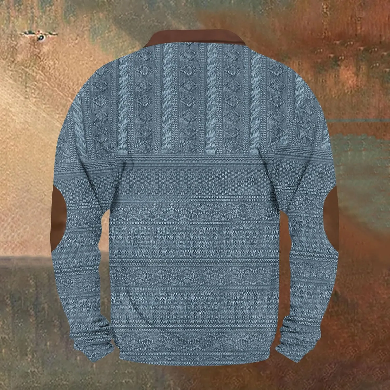 Mens Quarter Zip Sweater with Elbow Patches Long Sleeve Polo Shirts Vintage Waffle Sweatshirts