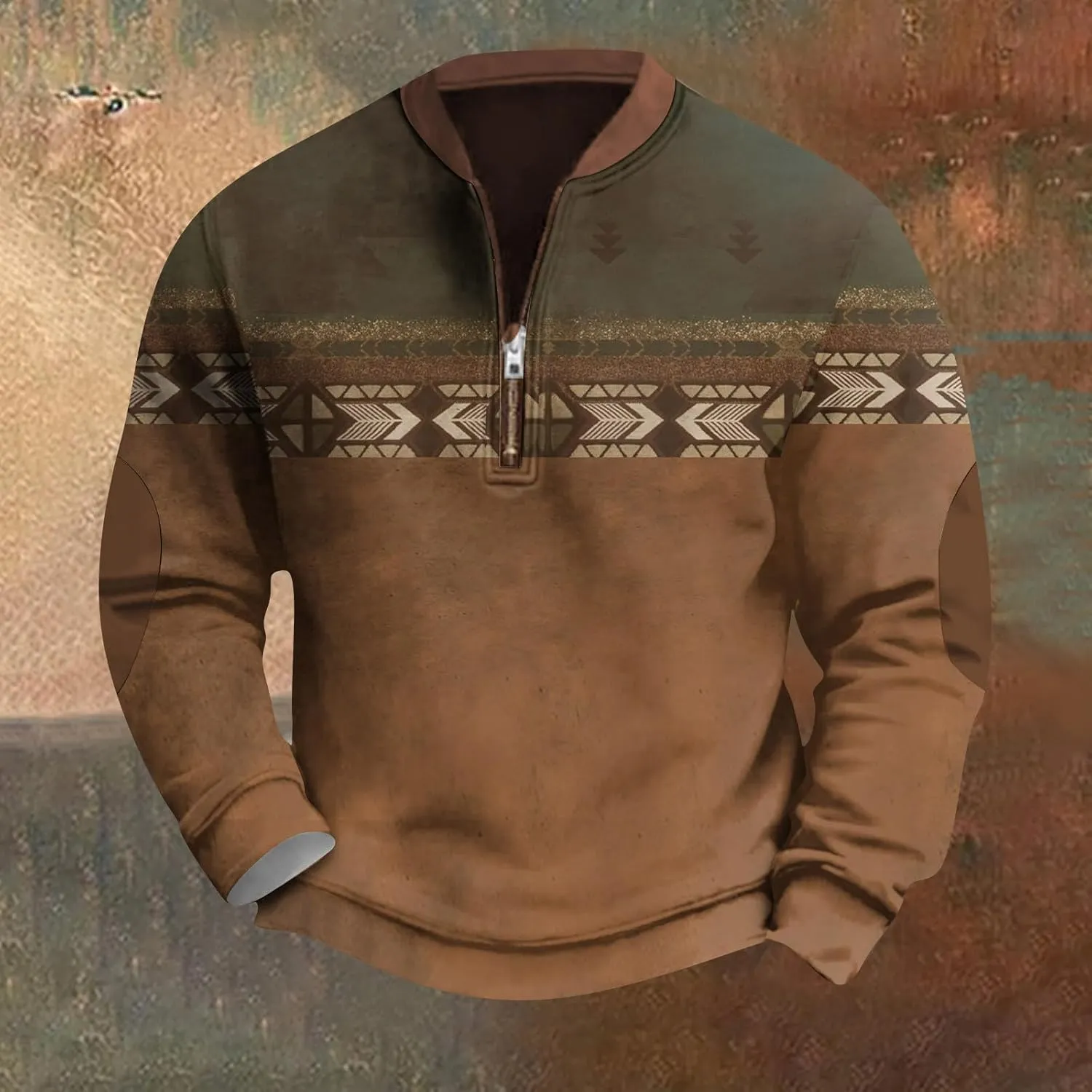 Mens Quarter Zip Sweater with Elbow Patches Long Sleeve Polo Shirts Vintage Waffle Sweatshirts