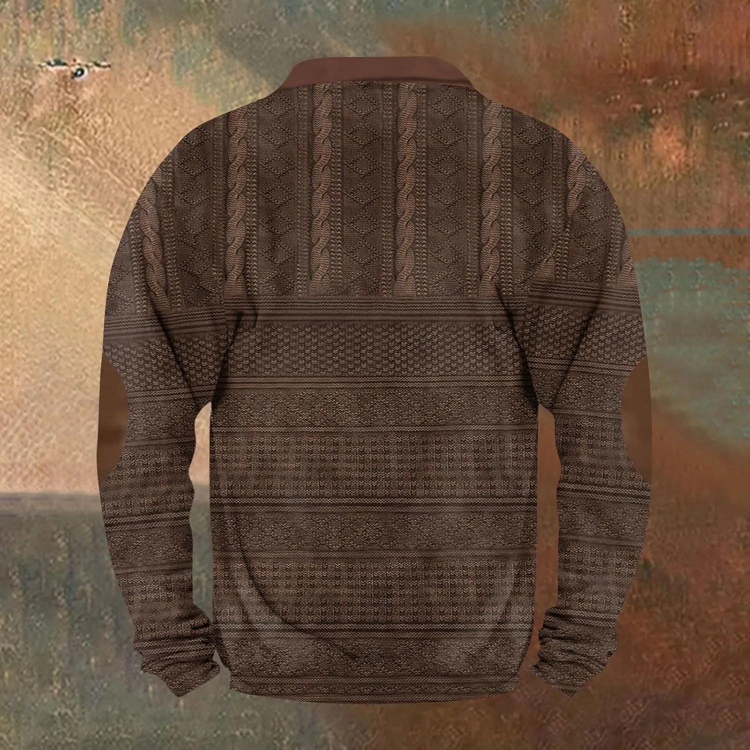 Mens Quarter Zip Sweater with Elbow Patches Long Sleeve Polo Shirts Vintage Waffle Sweatshirts