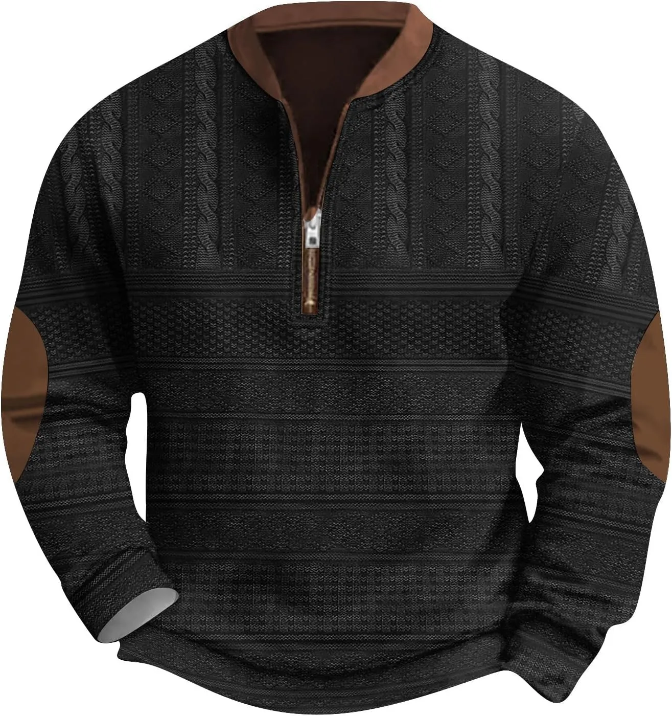 Mens Quarter Zip Sweater with Elbow Patches Long Sleeve Polo Shirts Vintage Waffle Sweatshirts