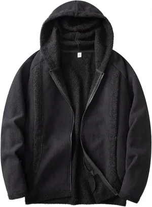 Men's Sherpa Hoodie Jacket Fleece Lined Zip Up Warm Hoodies Sweatshirt Winter Zipper Sweater Hooded Coat