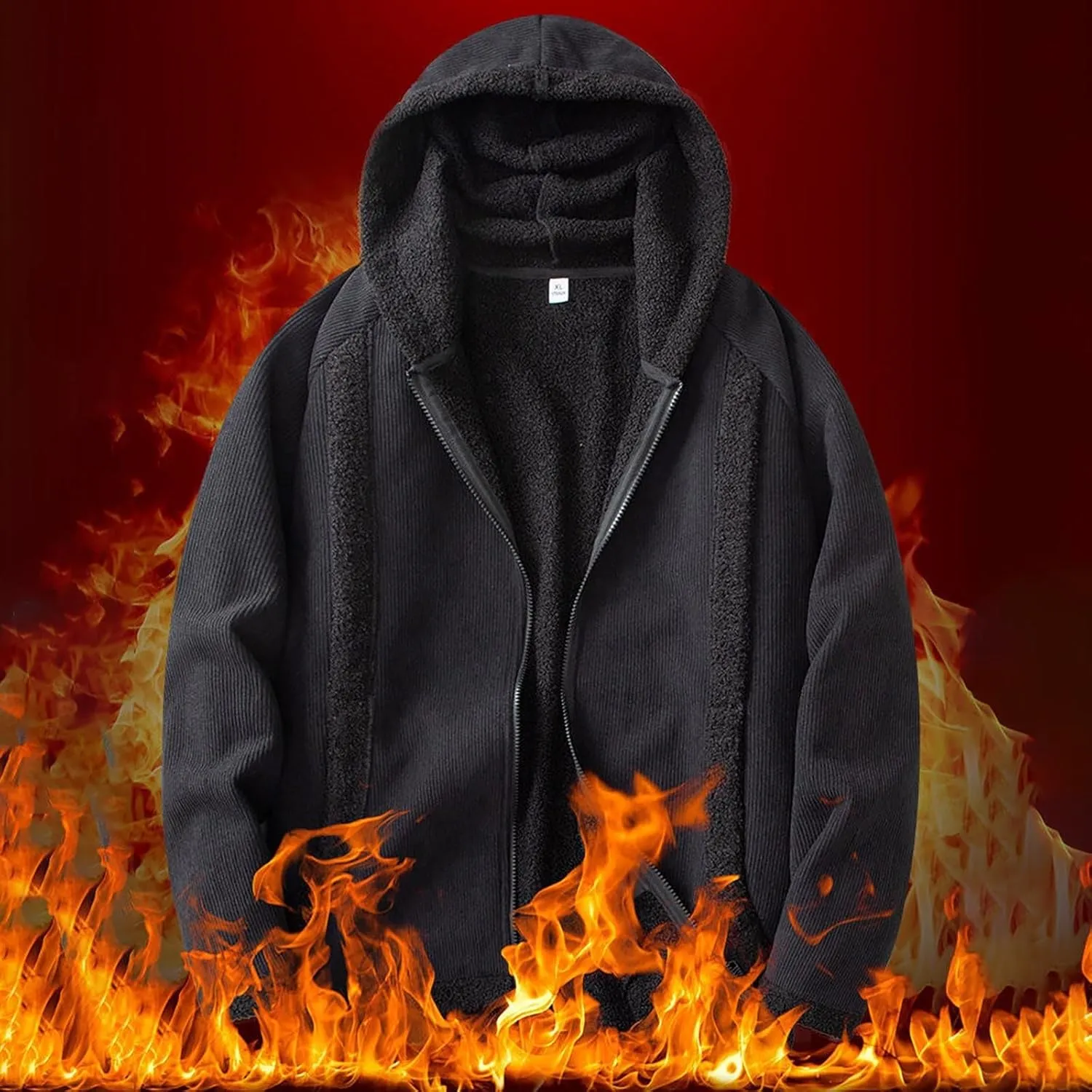 Men's Sherpa Hoodie Jacket Fleece Lined Zip Up Warm Hoodies Sweatshirt Winter Zipper Sweater Hooded Coat