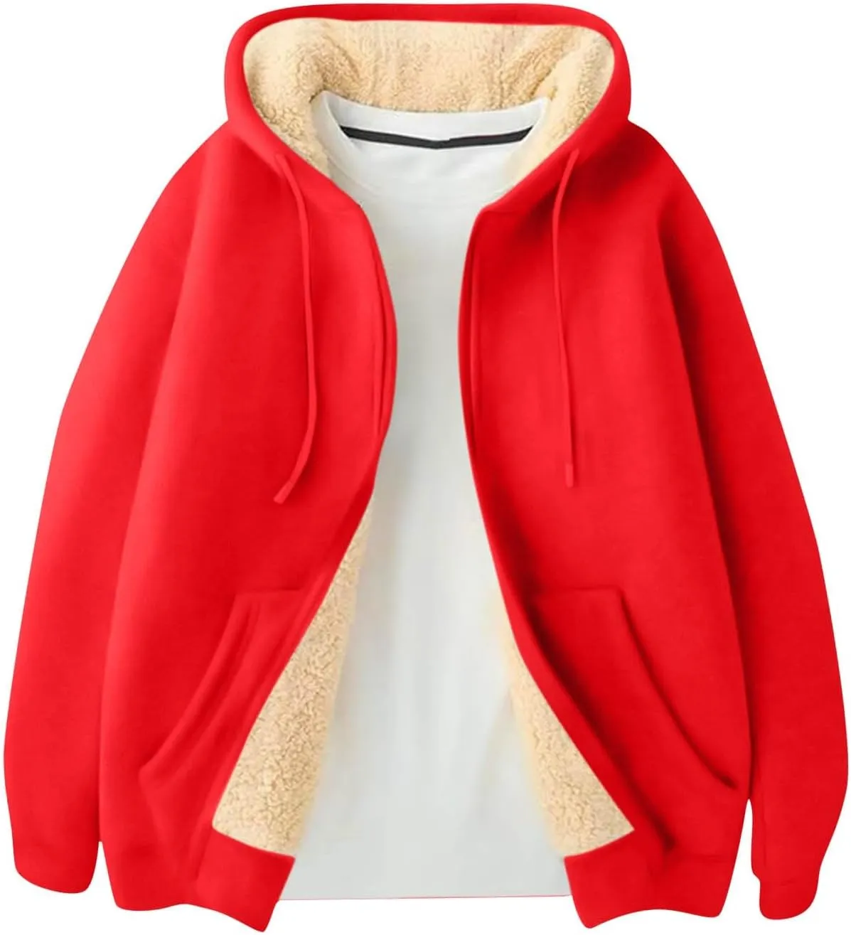 Mens Sherpa Lined Hoodie Full-Zip Thick Casual Sweatshirt Heavyweight Thermal Winter Hooded