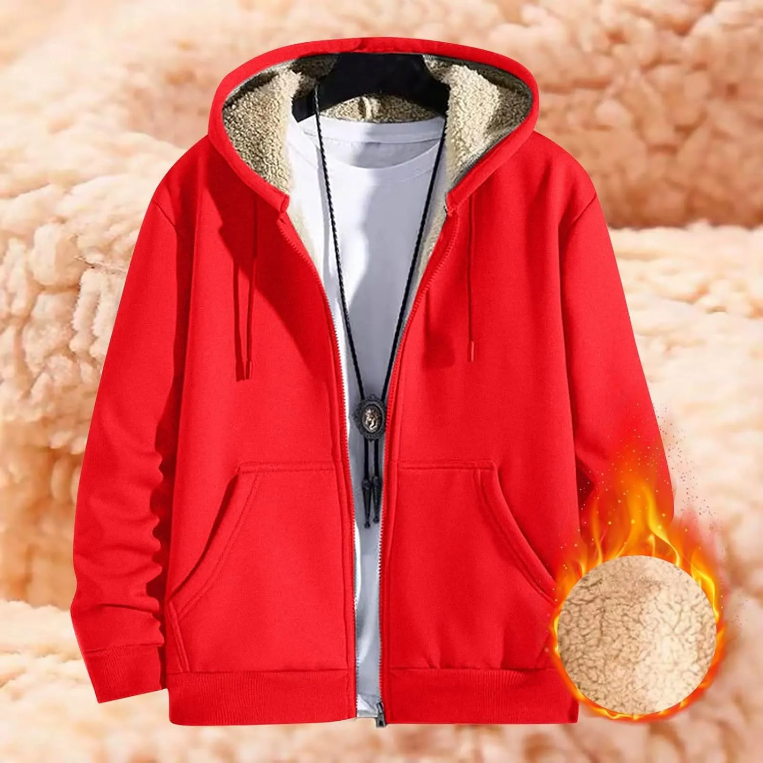 Mens Sherpa Lined Hoodie Full-Zip Thick Casual Sweatshirt Heavyweight Thermal Winter Hooded