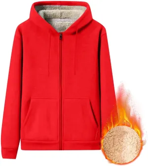Mens Sherpa Lined Hoodie Full-Zip Thick Casual Sweatshirt Heavyweight Thermal Winter Hooded