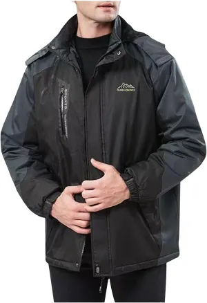 Mens Skiing Jackets with Detachable Hood Snowboarding Fleece Liner Coats Windproof Winter Softshell Jacket w/Pockets