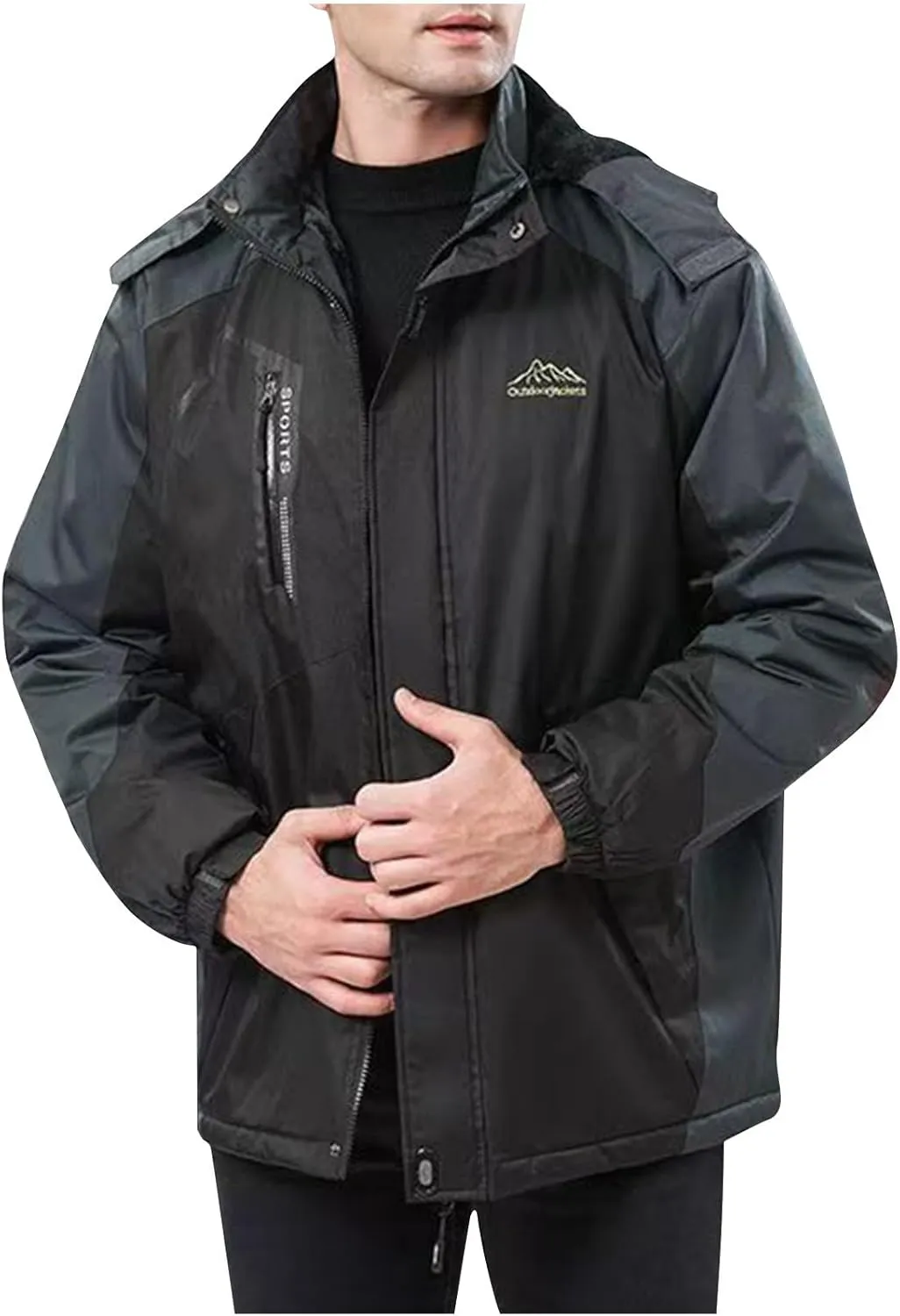 Mens Skiing Jackets with Detachable Hood Snowboarding Fleece Liner Coats Windproof Winter Softshell Jacket w/Pockets