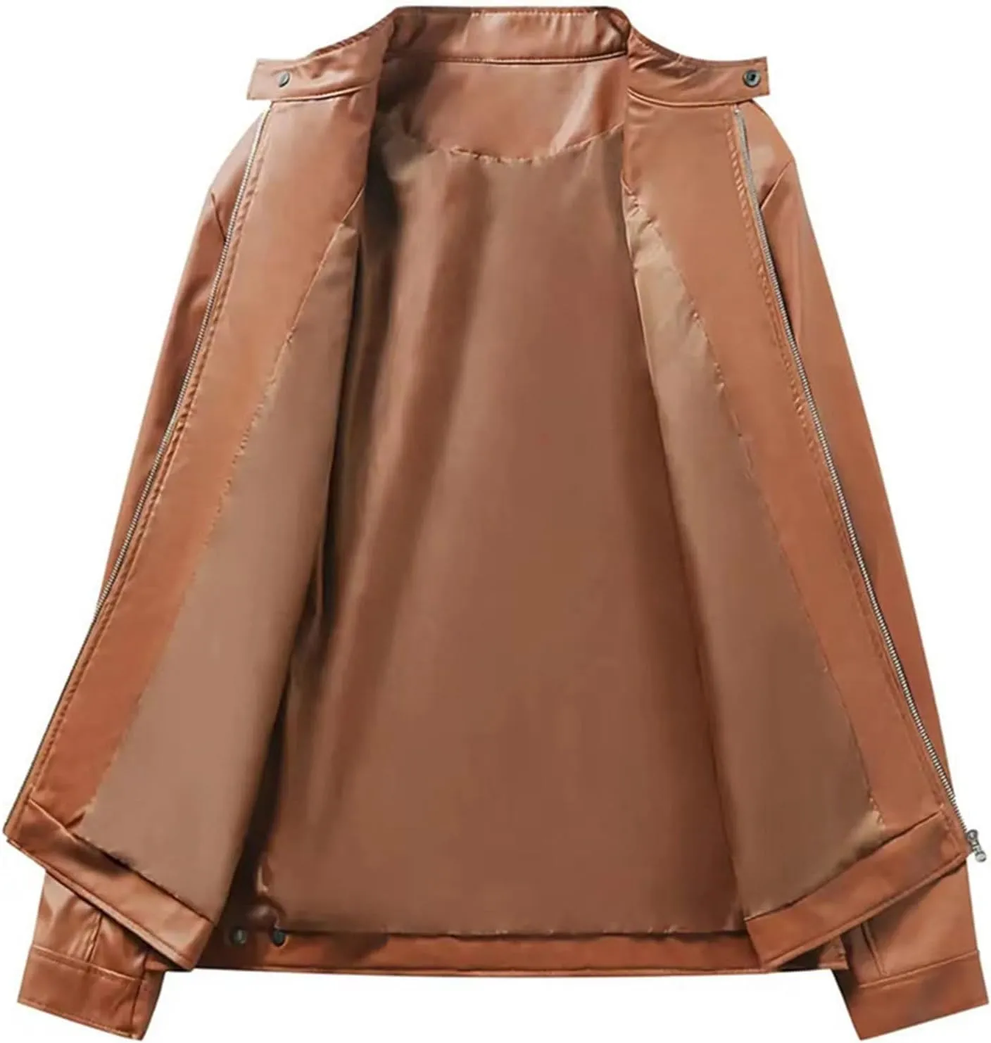 Men's Stand Collar PU Leather Jacket Zip Up Motorcycle Lightweight Faux Leather Bomber Outwear with Zipper Pockets
