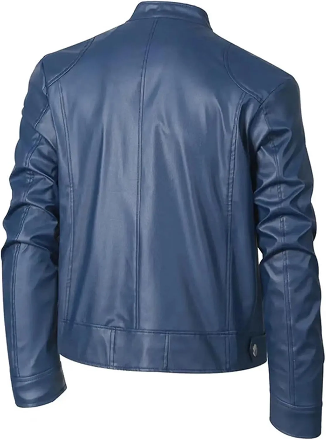 Men's Stand Collar PU Leather Jacket Zip Up Motorcycle Lightweight Faux Leather Bomber Outwear with Zipper Pockets