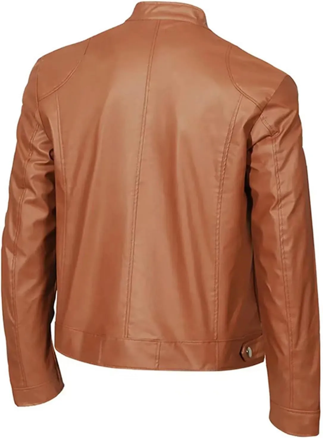Men's Stand Collar PU Leather Jacket Zip Up Motorcycle Lightweight Faux Leather Bomber Outwear with Zipper Pockets