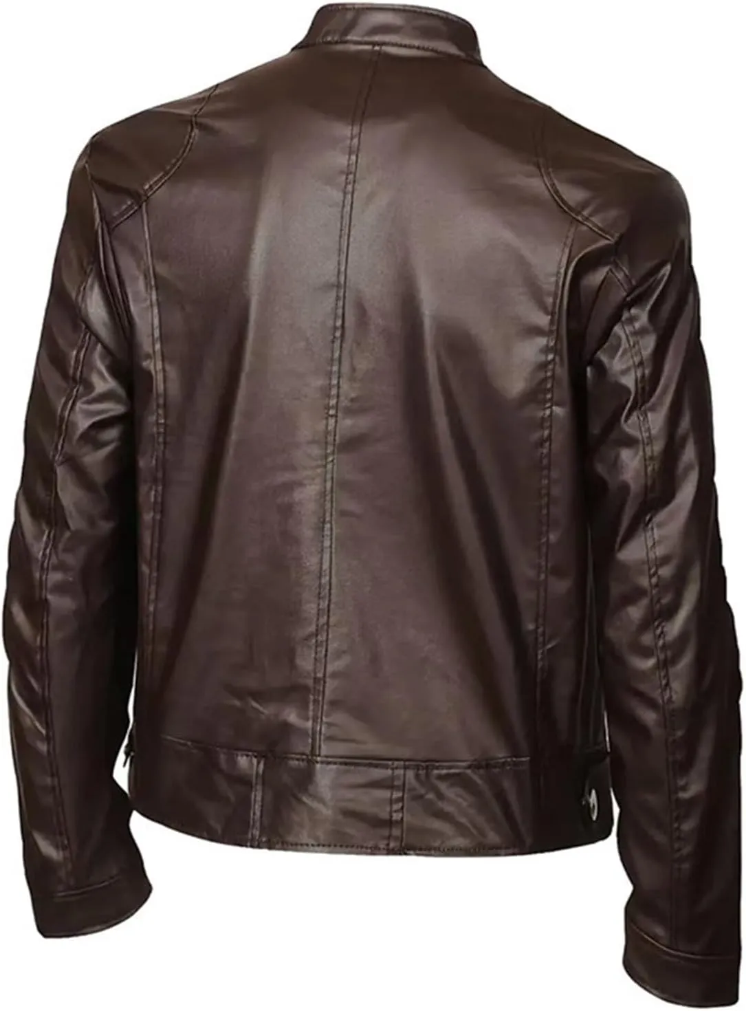 Men's Stand Collar PU Leather Jacket Zip Up Motorcycle Lightweight Faux Leather Bomber Outwear with Zipper Pockets