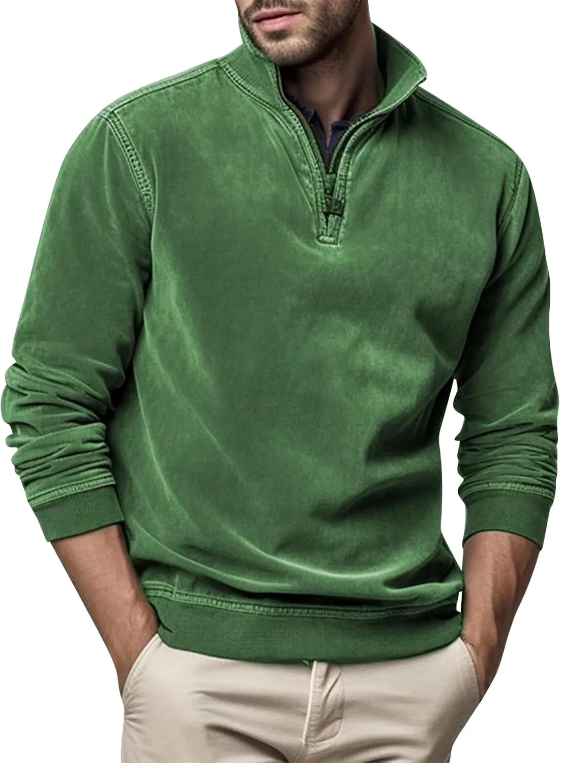 Men's Thermal Fleece Quarter-Zip Pullover, Winter Outdoor Warm Sweater Lightweight Running Sweatshirt