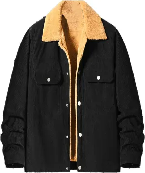 Mens Thick Corduroy Jacket Sherpa Lined Trucker Jackets Fur Lapel Collar Warm Winter Jackets Casual Coat with Pockets