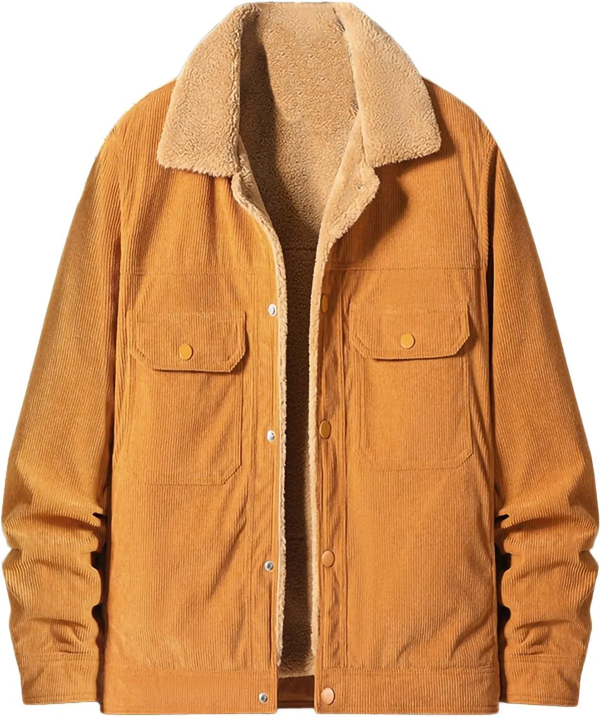 Mens Thick Corduroy Jacket Sherpa Lined Trucker Jackets Fur Lapel Collar Warm Winter Jackets Casual Coat with Pockets
