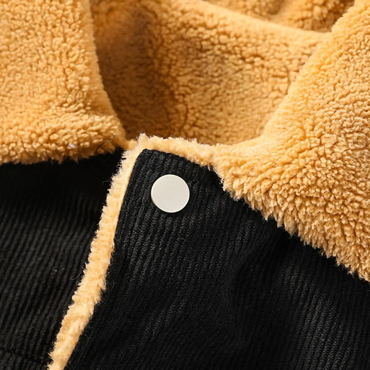 Mens Thick Corduroy Jacket Sherpa Lined Trucker Jackets Fur Lapel Collar Warm Winter Jackets Casual Coat with Pockets