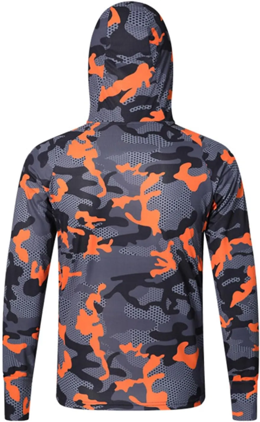 Men's UPF 50  Light Jacket Sun Protection Hooded SPF UV Jacket Outdoor Hiking Fishing Camo Shirt Long Sleeve Full Zip