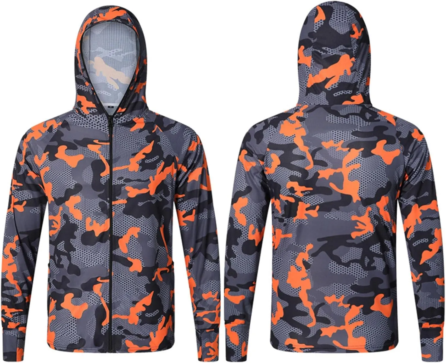 Men's UPF 50  Light Jacket Sun Protection Hooded SPF UV Jacket Outdoor Hiking Fishing Camo Shirt Long Sleeve Full Zip