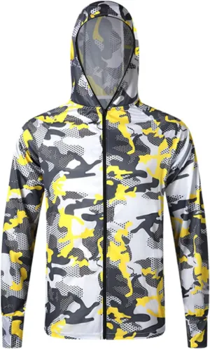 Men's UPF 50  Light Jacket Sun Protection Hooded SPF UV Jacket Outdoor Hiking Fishing Camo Shirt Long Sleeve Full Zip