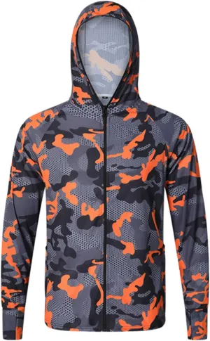 Men's UPF 50  Light Jacket Sun Protection Hooded SPF UV Jacket Outdoor Hiking Fishing Camo Shirt Long Sleeve Full Zip