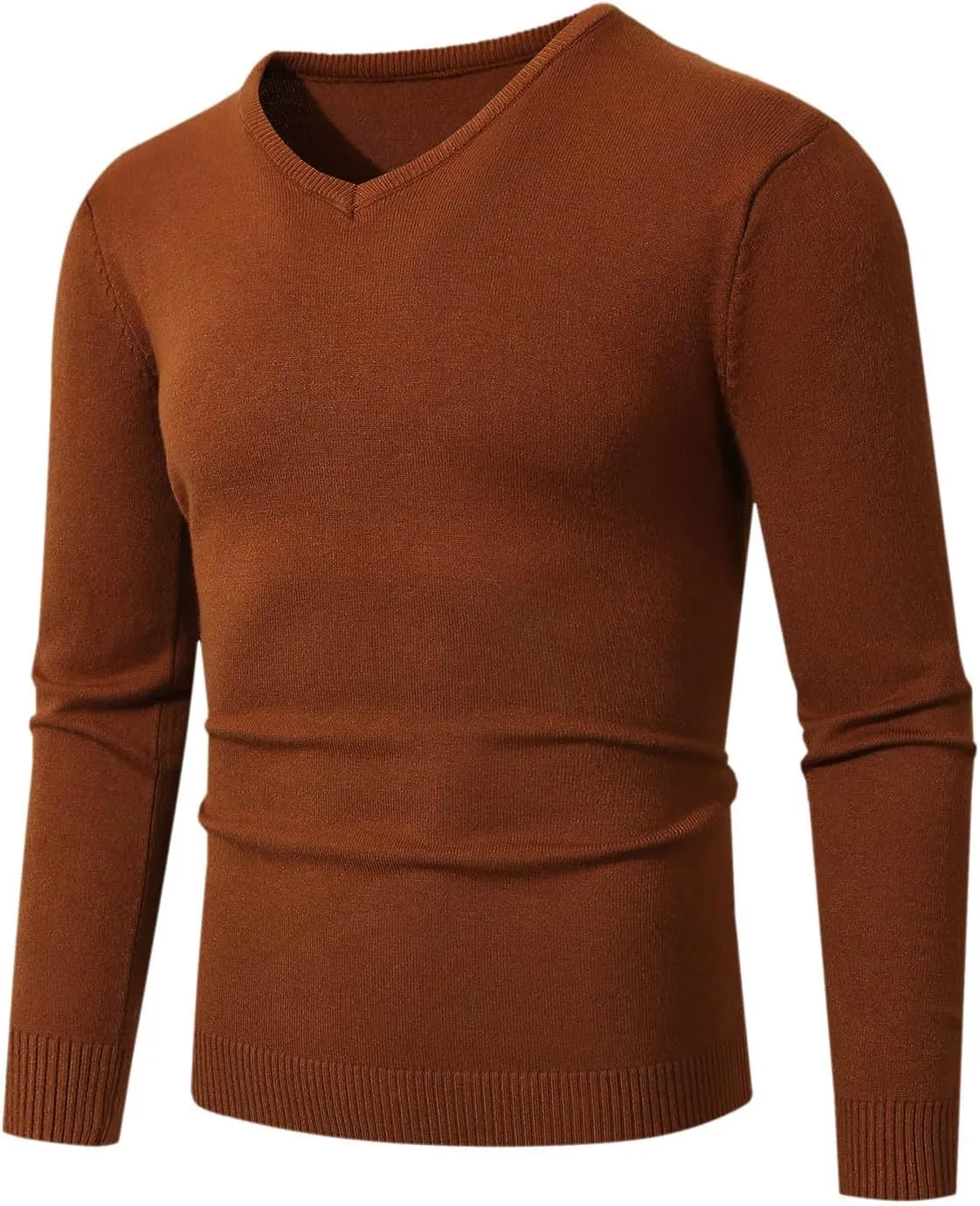 Mens V-neck Sweatshirts Casual Loose Solid Long Sleeve Base Pullover Top Classic Big and Tall Work Knit Sweater Shirt