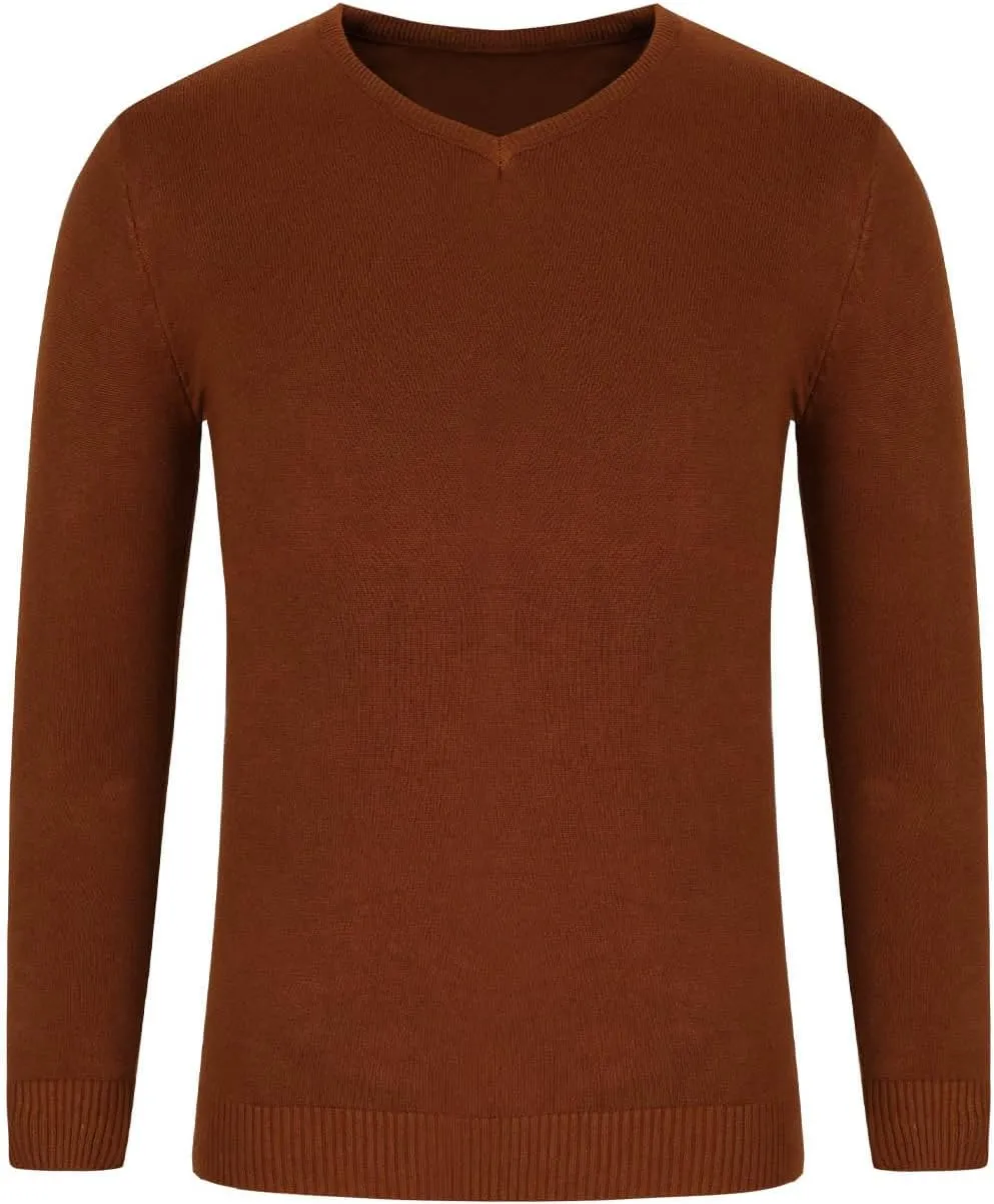 Mens V-neck Sweatshirts Casual Loose Solid Long Sleeve Base Pullover Top Classic Big and Tall Work Knit Sweater Shirt