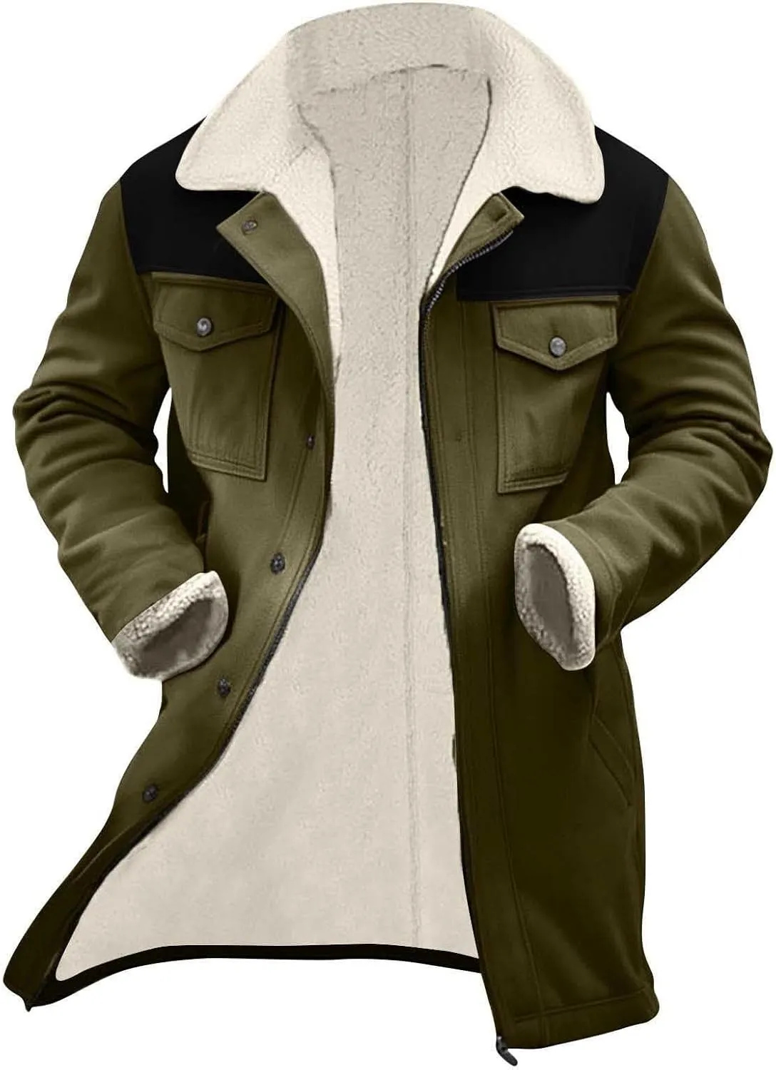 Men's Vintage Suede Jacket Plush Collar Coat Faux Leather Fleece Jacket Winter Zip Up Motorcycle Jackets Retro Coats