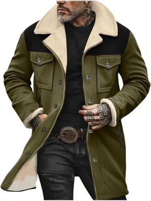 Men's Vintage Suede Jacket Plush Collar Coat Faux Leather Fleece Jacket Winter Zip Up Motorcycle Jackets Retro Coats