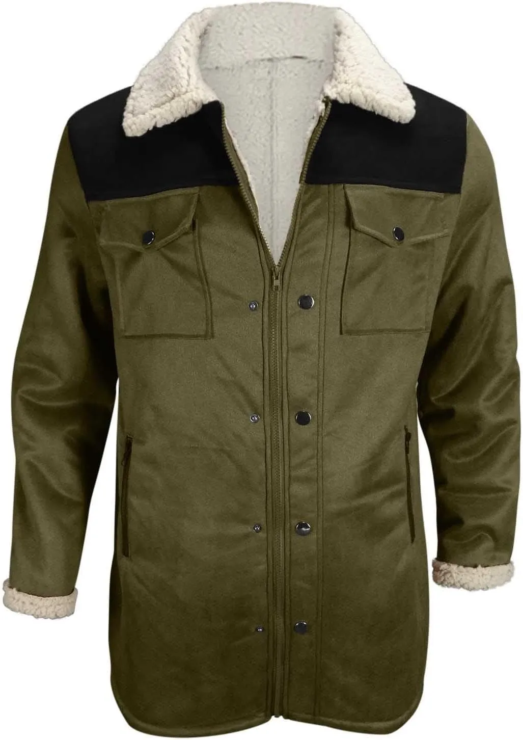 Men's Vintage Suede Jacket Plush Collar Coat Faux Leather Fleece Jacket Winter Zip Up Motorcycle Jackets Retro Coats