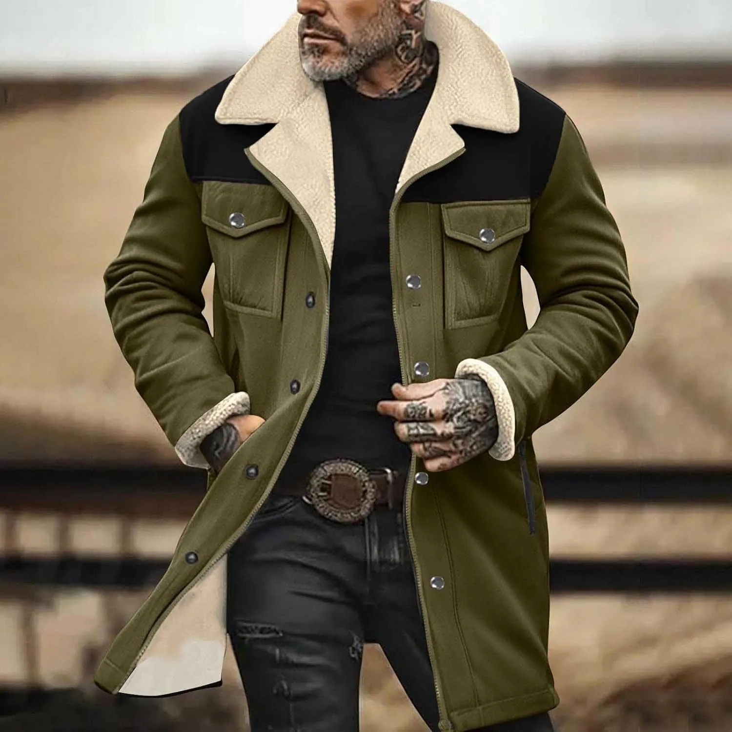 Men's Vintage Suede Jacket Plush Collar Coat Faux Leather Fleece Jacket Winter Zip Up Motorcycle Jackets Retro Coats