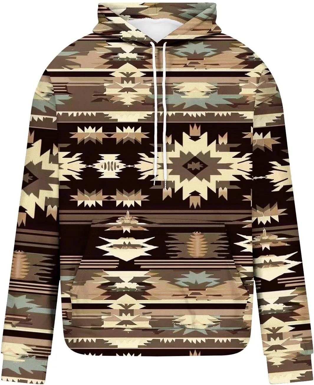 Men's Vintage Western Hoodies Aztec Ethnic Printed Tops Long Sleeve Tribal Ethnic Print Hooded Sweatshirts