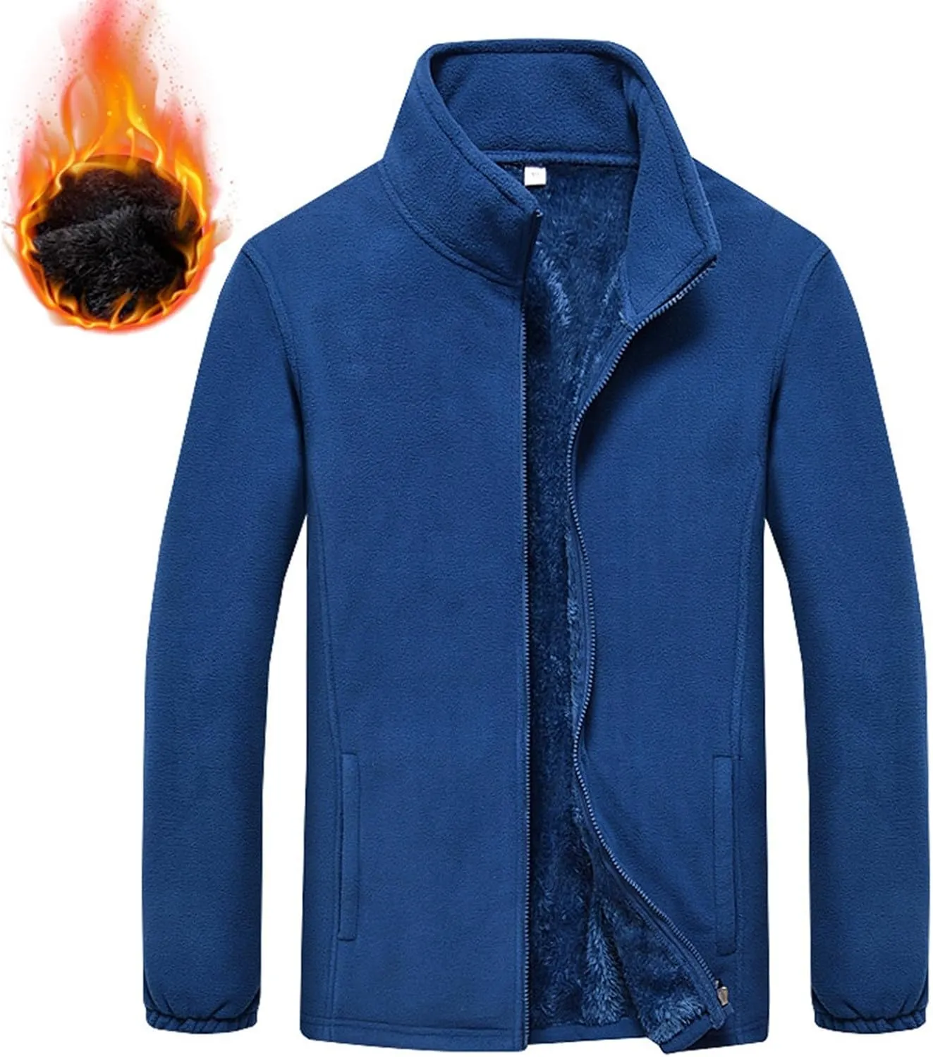 Mens Warm Fleece Lined Jackets Plus Size Full-Zip Thick Jacket Outdoor Thermal Winter Polar Sherpa Coats with Pockets