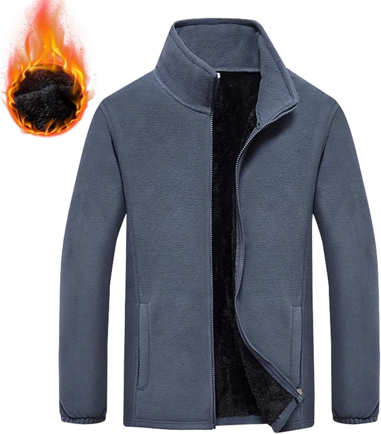 Mens Warm Fleece Lined Jackets Plus Size Full-Zip Thick Jacket Outdoor Thermal Winter Polar Sherpa Coats with Pockets
