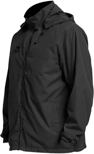 Men's Waterproof Raincoat Zip Up Lightweight Rain Jacket with Detachable Hood Softshell Windbreaker for Hiking Travel