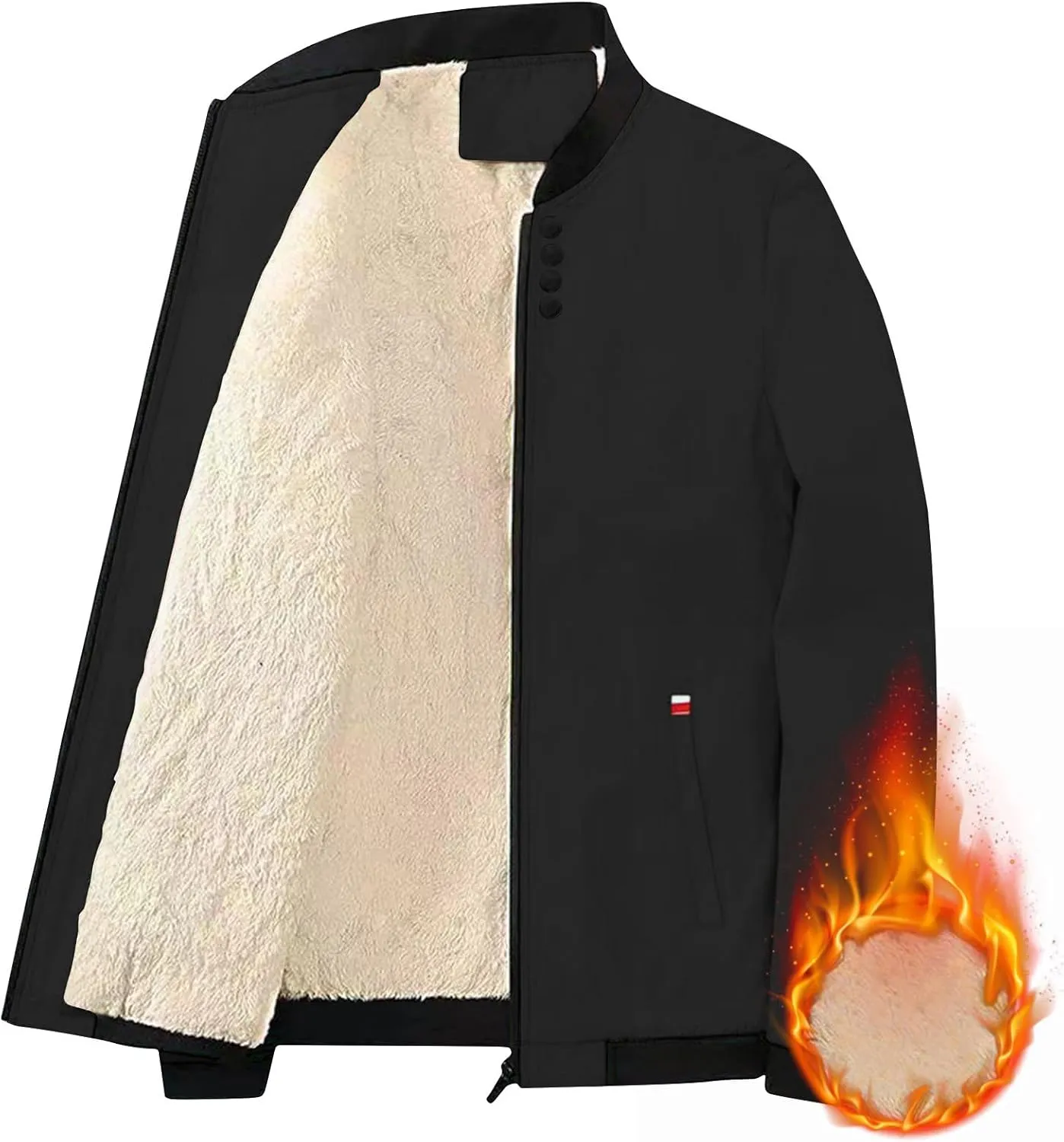 Men's Winter Bomber Jacket Thickened Warm Fleece Lined Sherpa Jackets Zip Up Casual Thermal Trucker Coat with Pockets
