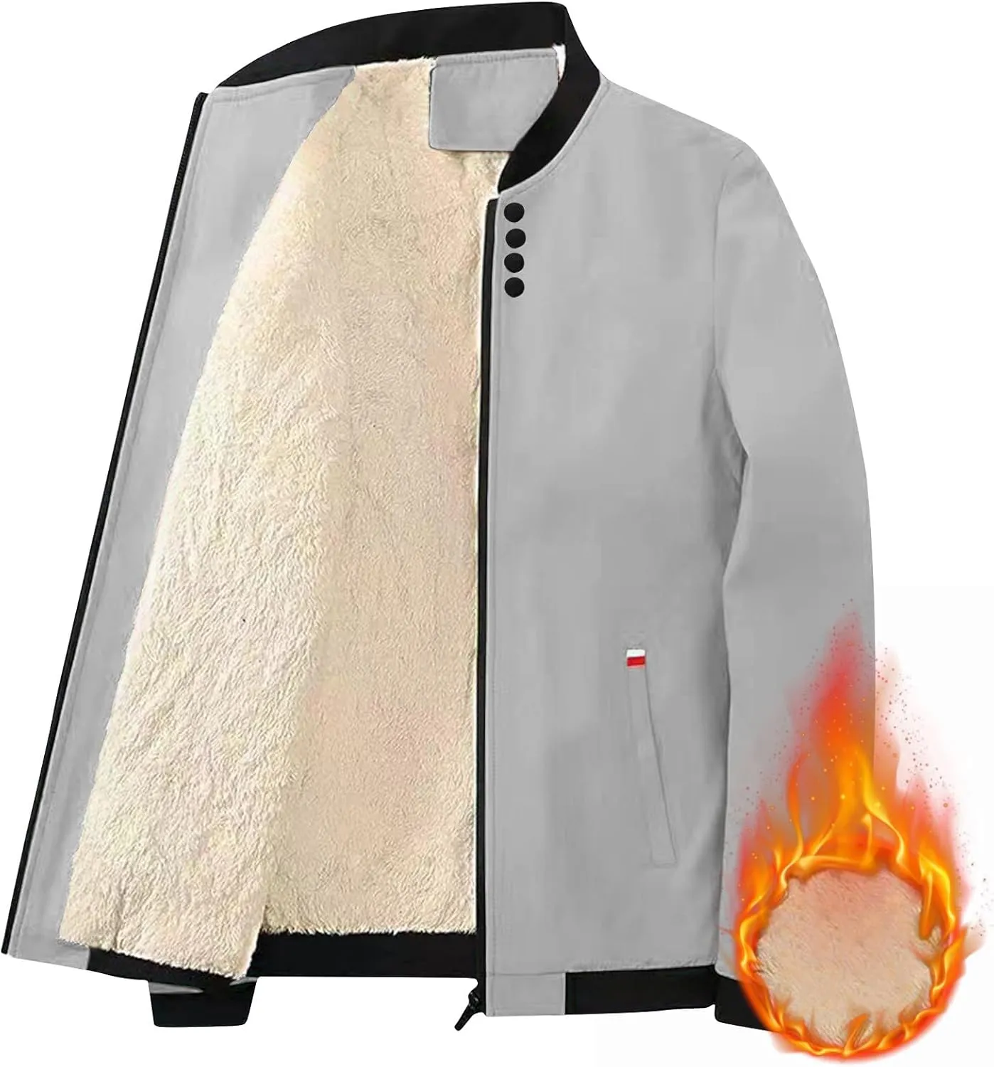 Men's Winter Bomber Jacket Thickened Warm Fleece Lined Sherpa Jackets Zip Up Casual Thermal Trucker Coat with Pockets