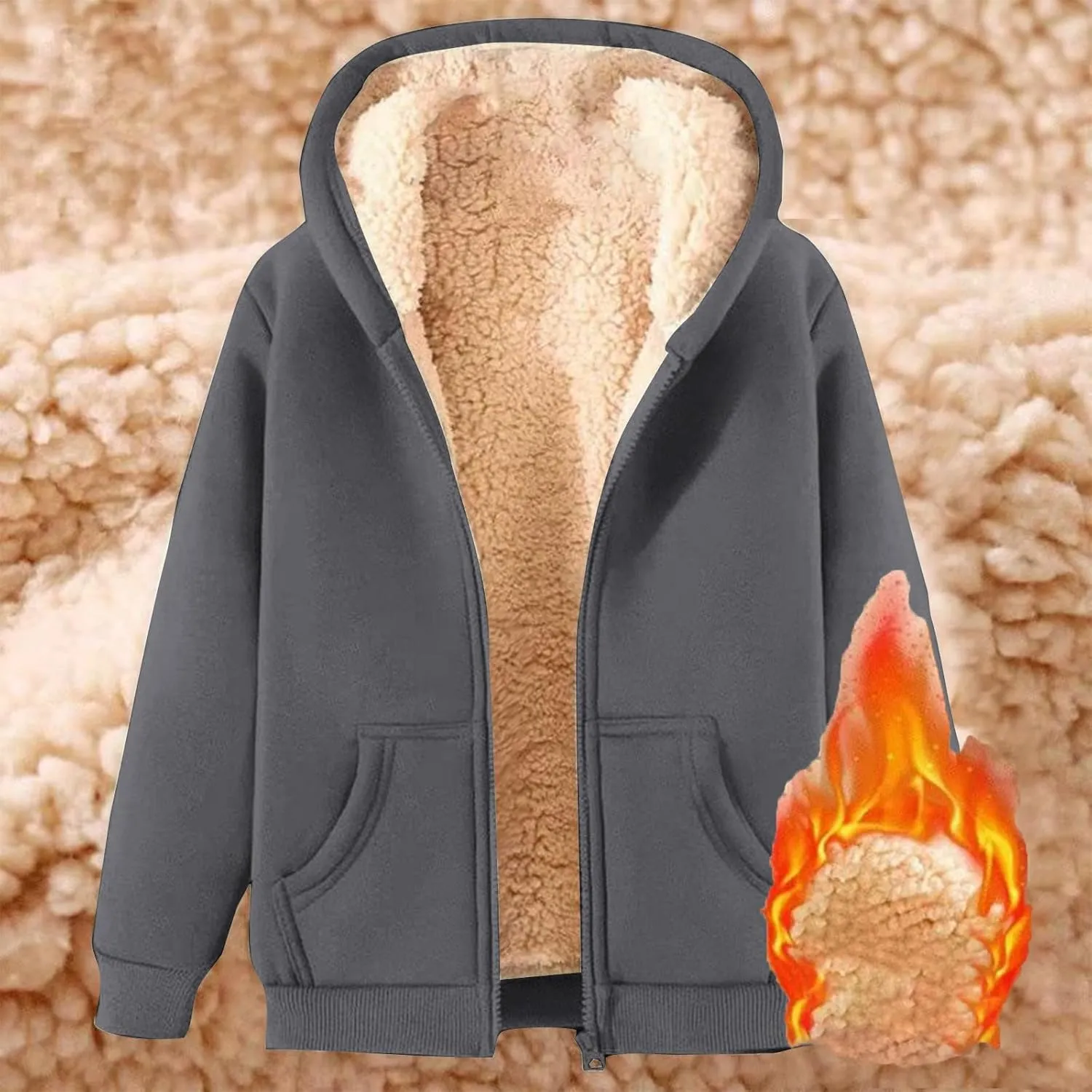Men's Winter Fleece Hoodie Full Zip Warm Thick Sherpa Lined Sweatshirt Jacket with Pockets Casual Hooded Sports Coat