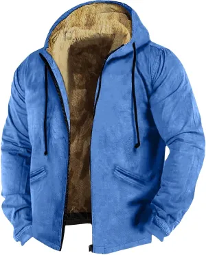 Men's Winter Jacket Zipper Work Cargo Coats Printed Outerwear Hooded Sweatshirt Tops Fleece Sherpa Lined Hoodies