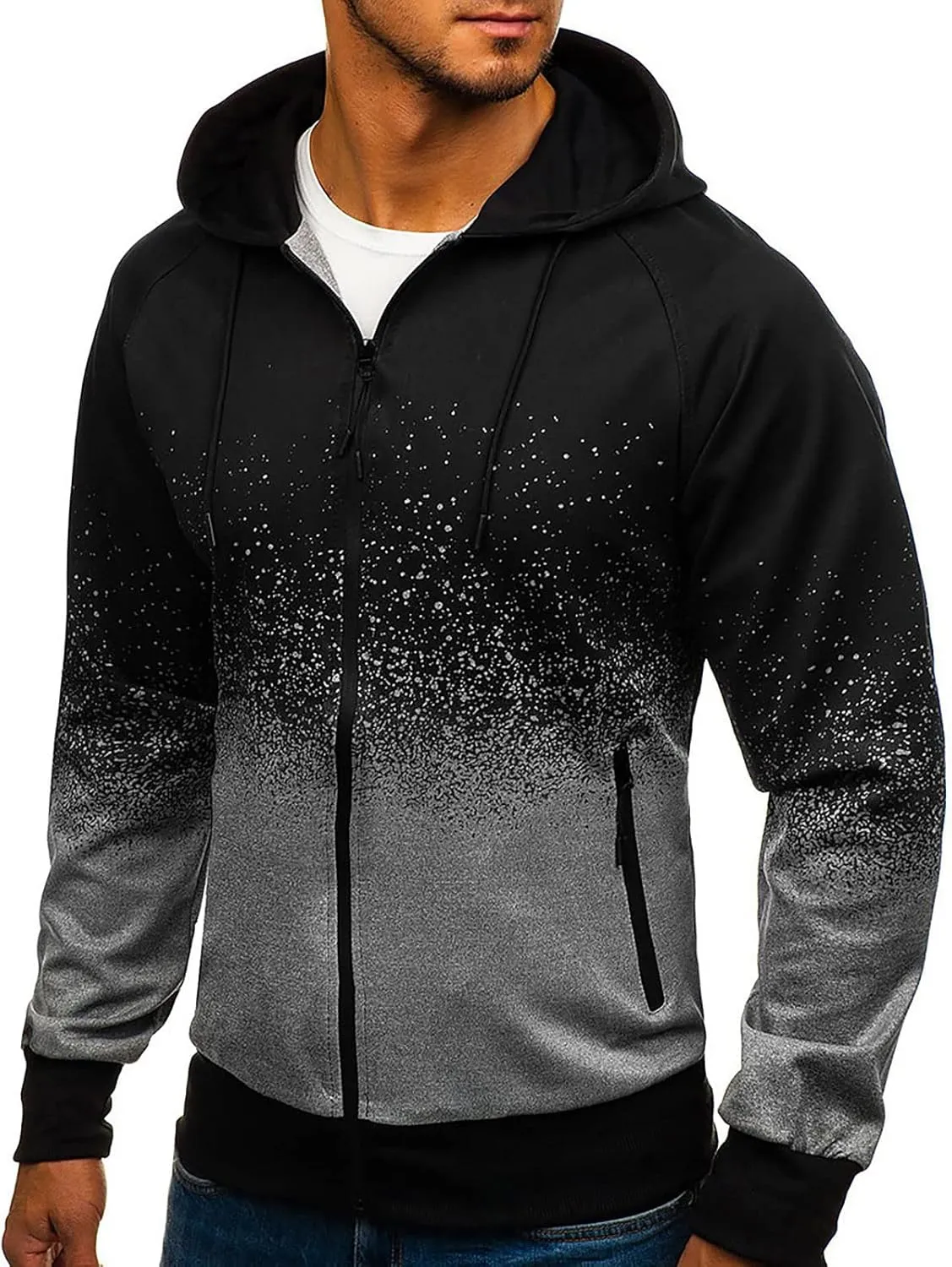 Men's Zip Up Hoodie Fashion Casual Camouflage Sports Sweatshirt Long Sleeve Zipper Hooded Jacket Coat