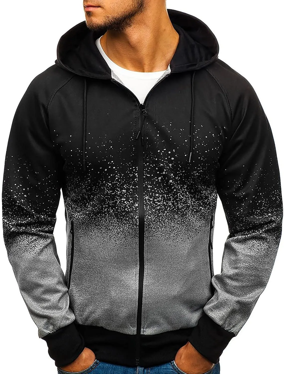 Men's Zip Up Hoodie Fashion Casual Camouflage Sports Sweatshirt Long Sleeve Zipper Hooded Jacket Coat